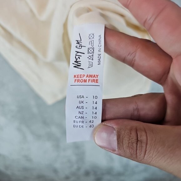 Nasty Gal I Live For The Sun Linen Mini Dress Womens Size 10 Cream Square Neck - Picture 6 of 11